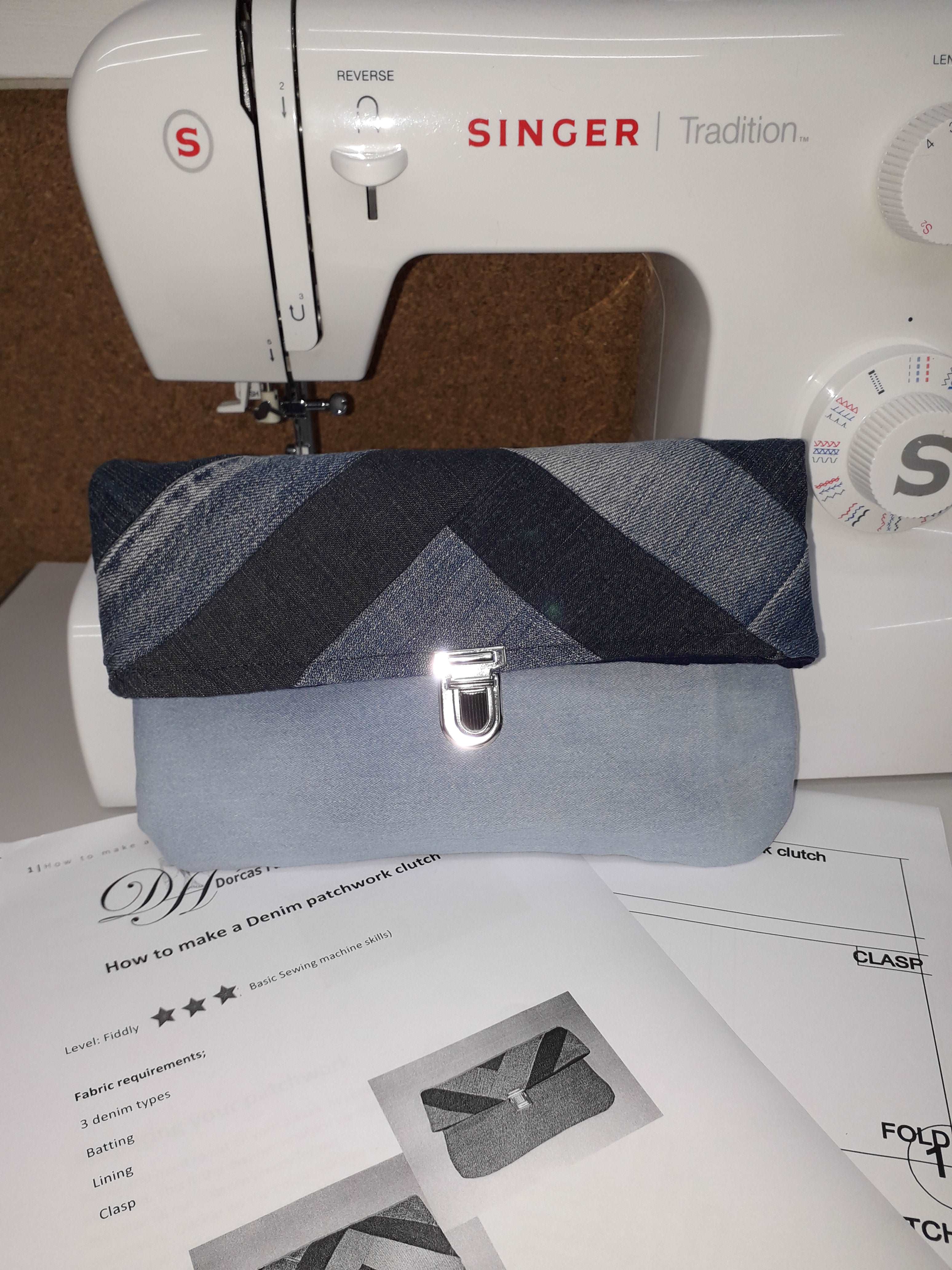 DENIM PATCHWORK CLUTCH BAG - SEWING PDF PATTERNS AND INSTRUCTIONS