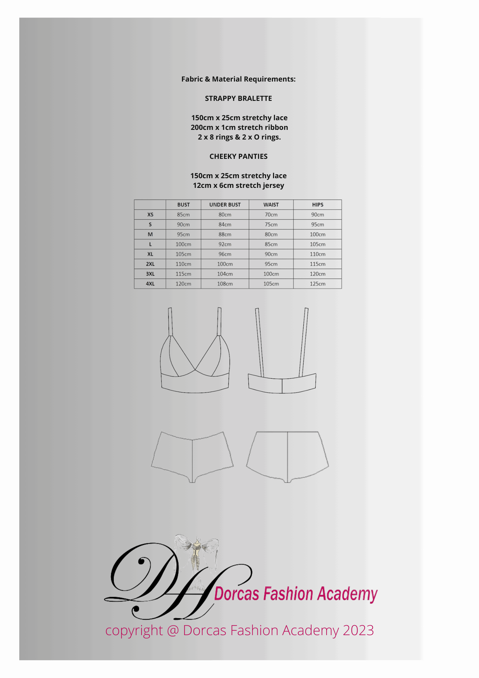 BRALETTE & CHEEKY PANTIES PDF SEWING PATTERNS AND TUTORIAL XS to 4XL