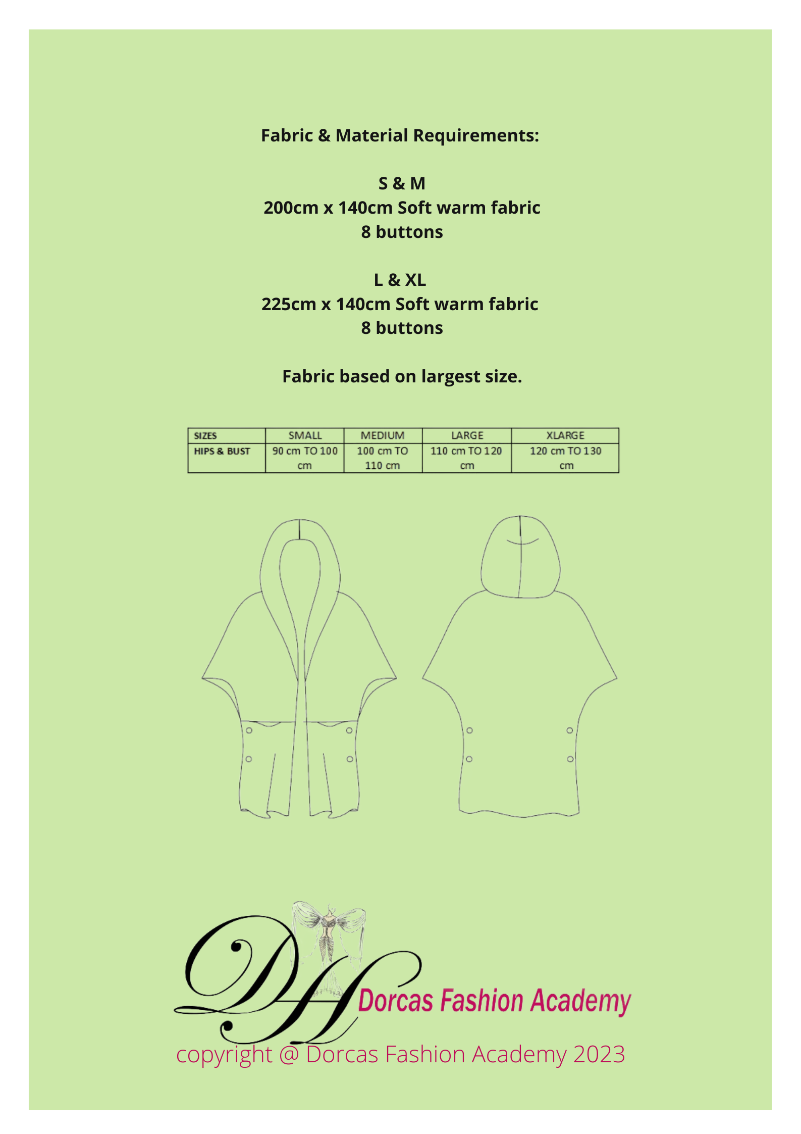 LADIES HOODIE PONCHO COAT PDF SEWING PATTERN & INSTRUCTIONS S to XL