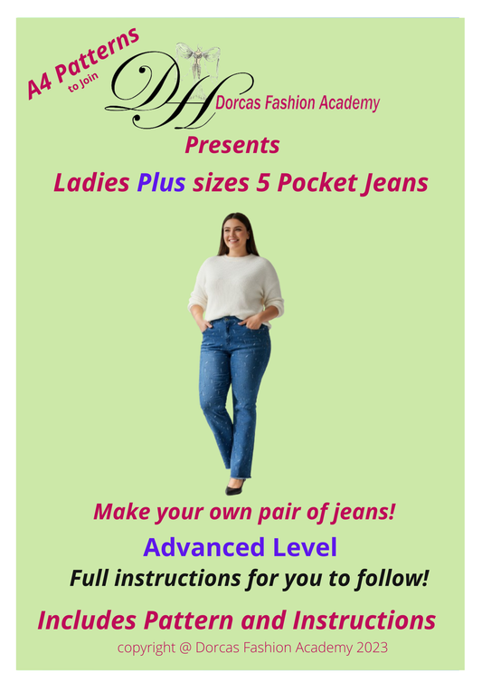 Plus Size Ladies Jeans PDF Sewing Pattern & Instructions - Easy Download