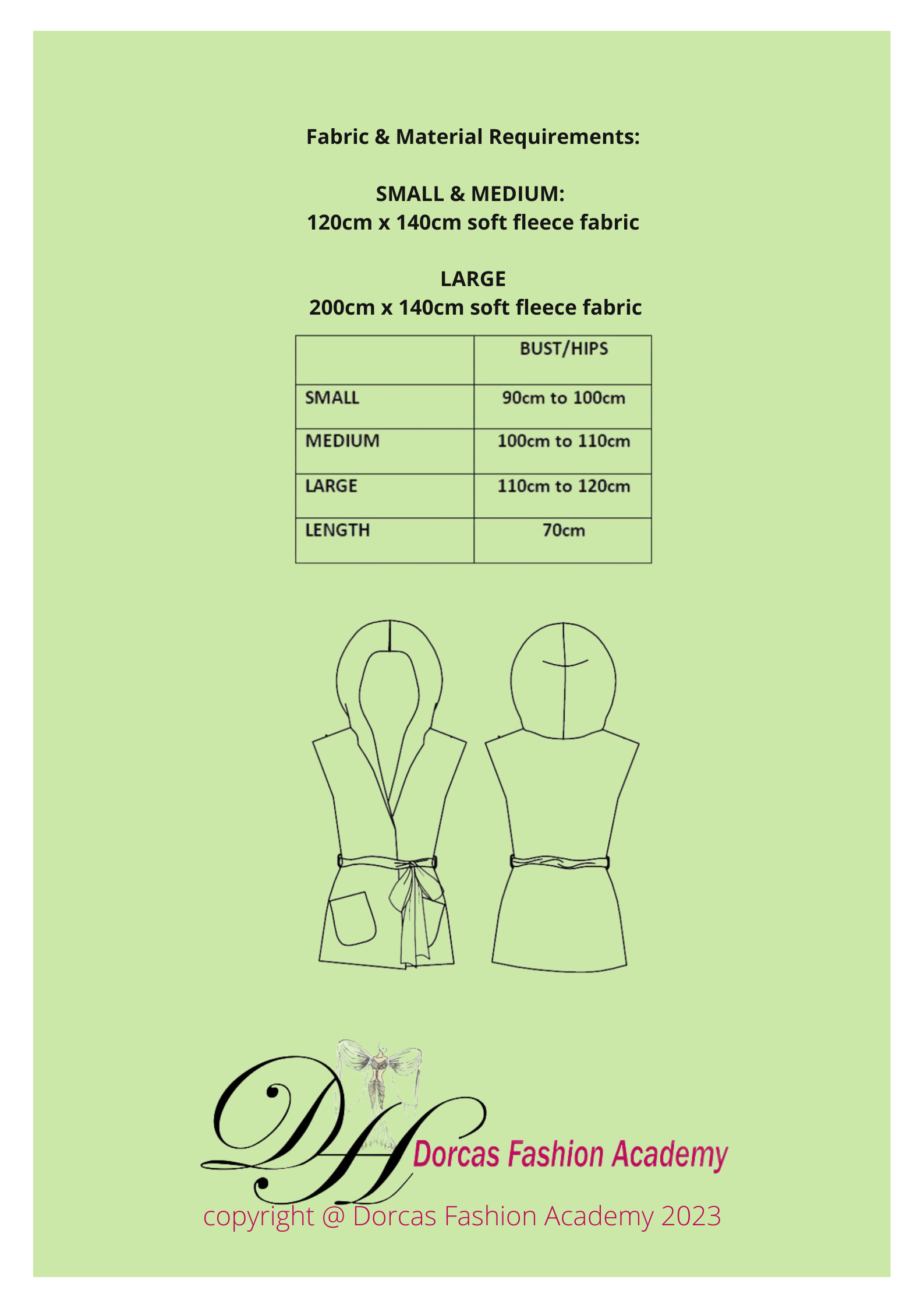 LADIES SLEEVELESS HOODIE PDF SEWING PATTERN & INSTRUCTIONS S to L