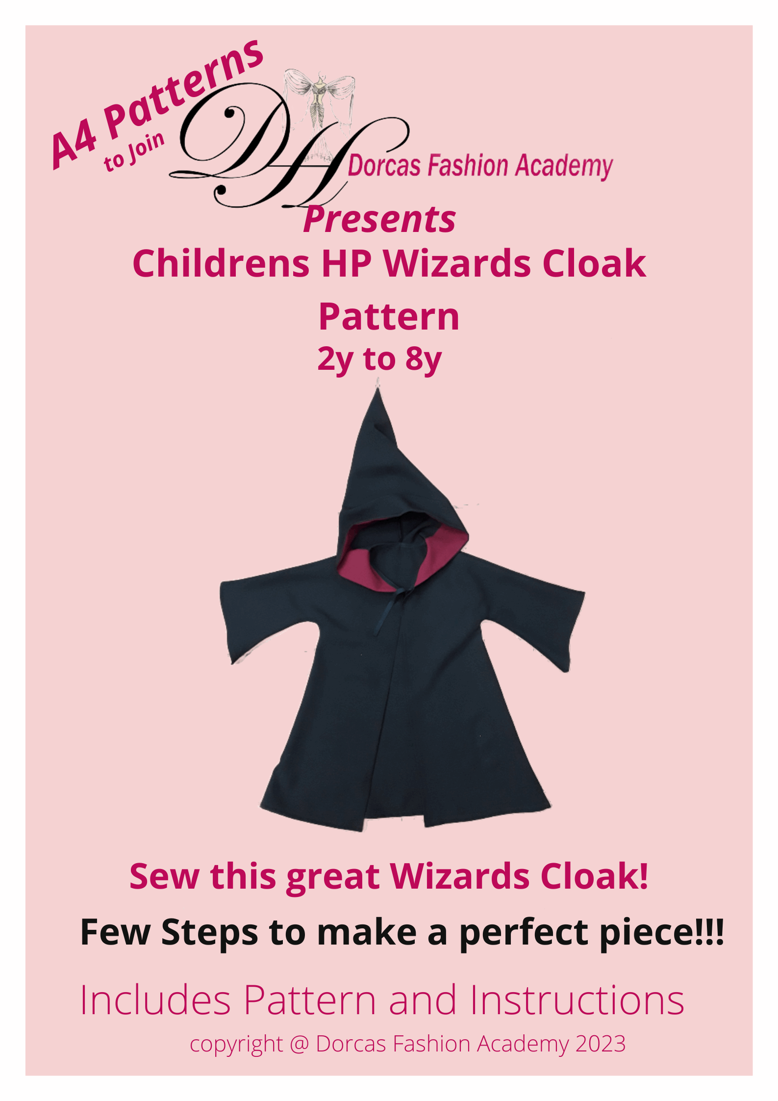 CHILDREN'S WITCHES/WIZARDS HP ROBE PDF SEWING PATTERN AND TUTORIAL (Ages 2Y to 8Y)