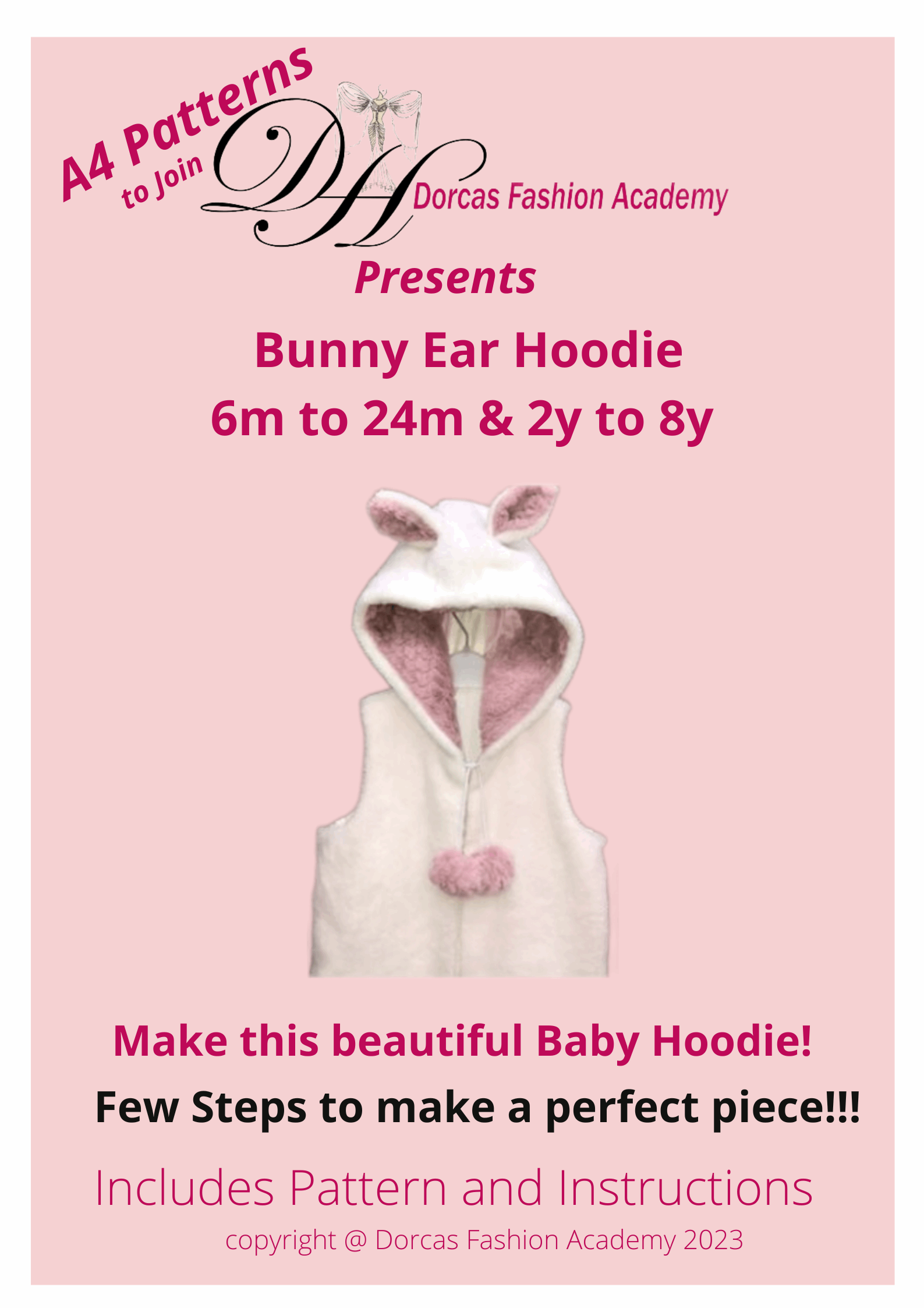 BUNNY EAR HOODIE PDF SEWING PATTERN & TUTORIAL - 6m-24m & 2y to 8y