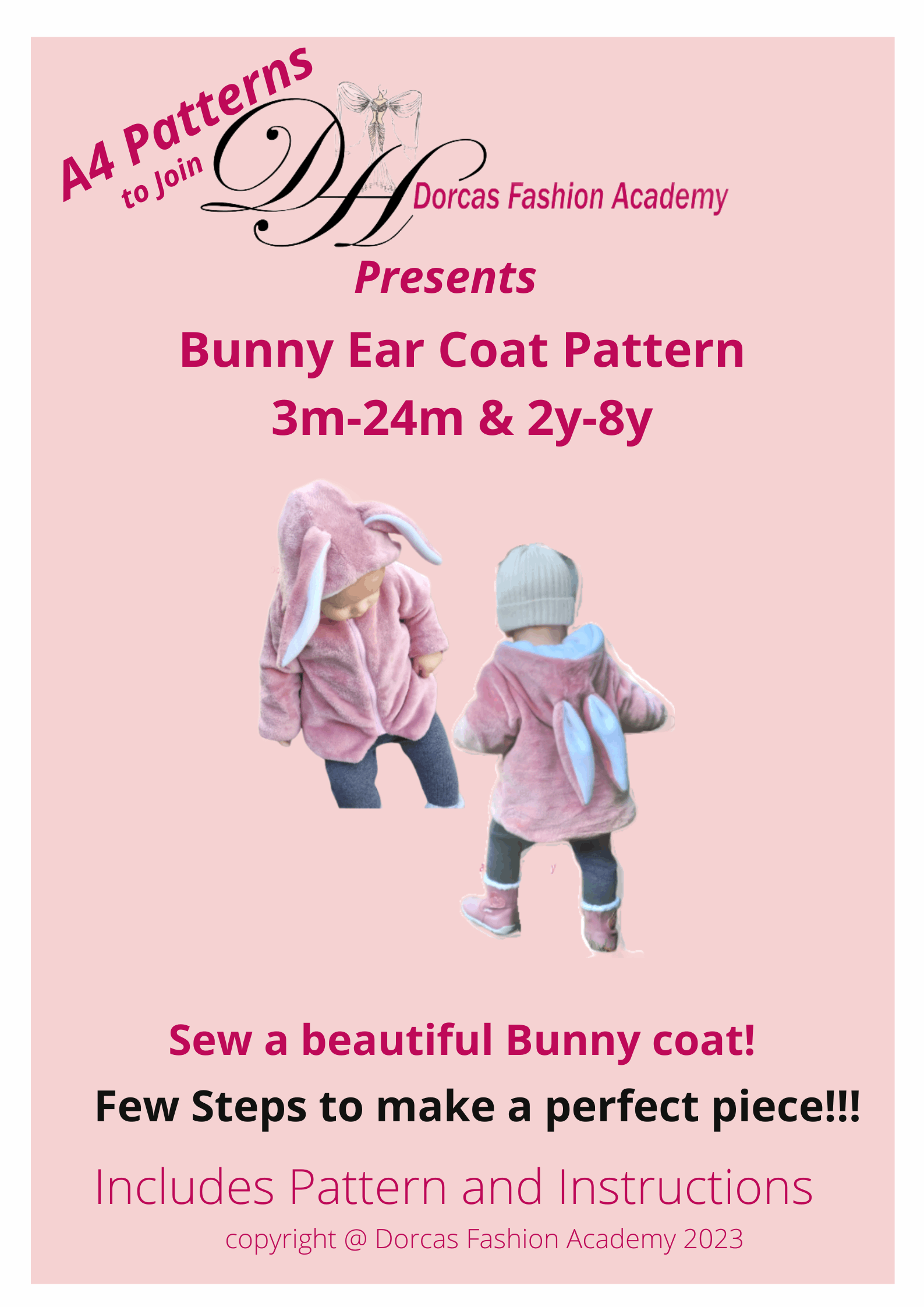 BUNNY EAR COAT PDF SEWING PATTERN & TUTORIAL - 6m-24m & 2y to 8y