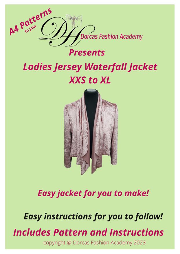 LADIES SHORT WATERFALL JACKET SEWING PATTERN & TUTORIAL XXS to XL