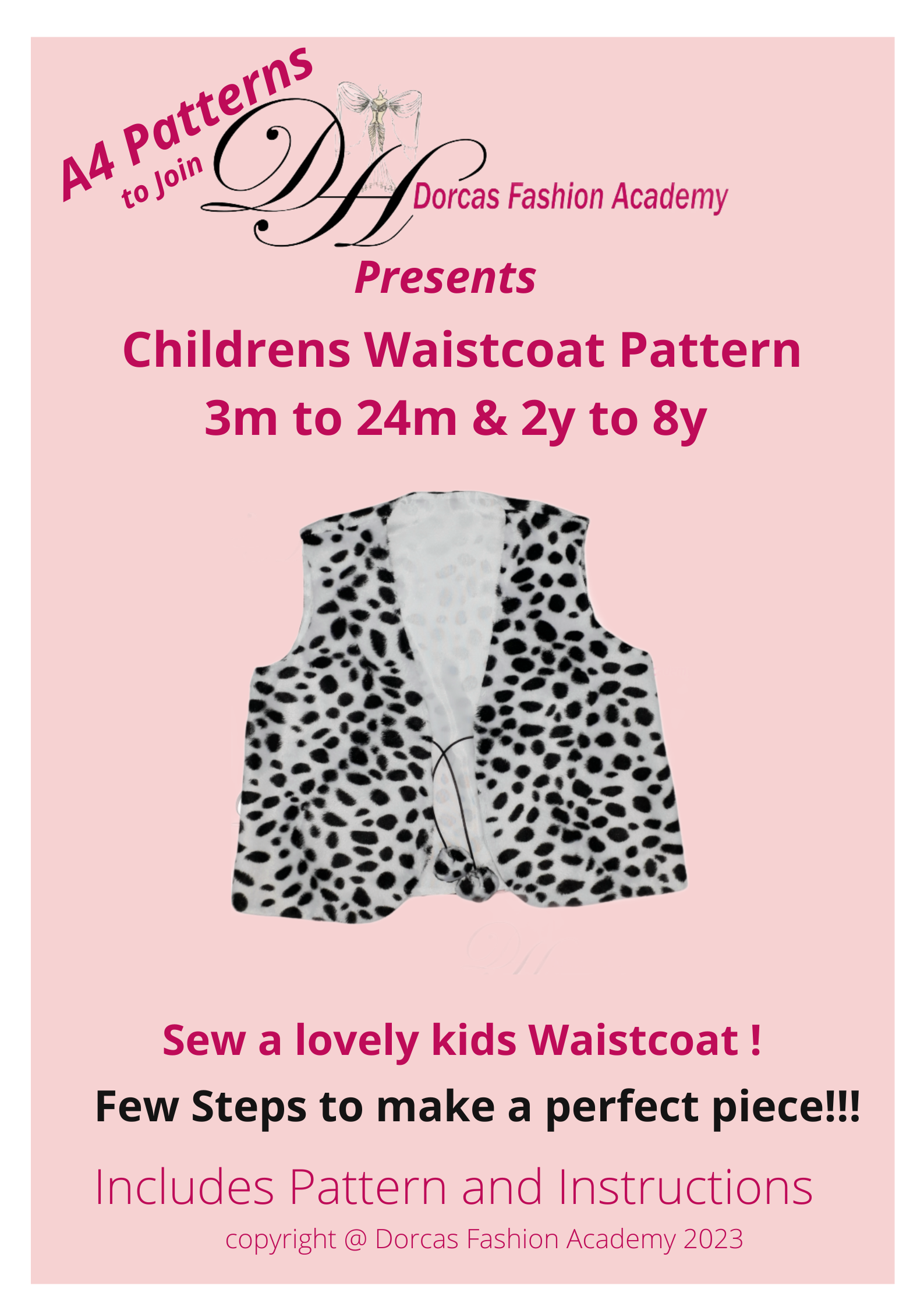 KIDS DALMATIAN WAISTCOAT SEWING PDF PATTERN & TUTORIAL  6m-24m & 2y to 8y