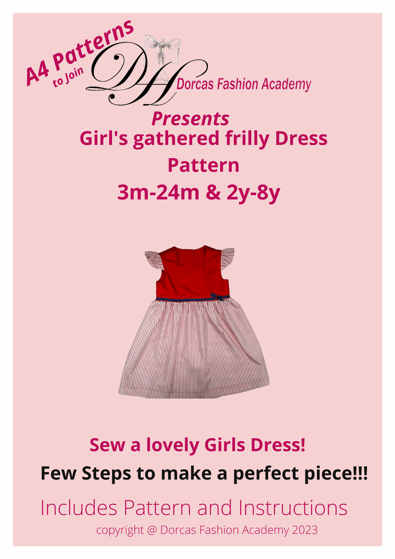 GIRLS' SUMMER FRILLY DRESS PDF SEWING PATTERN AND TUTORIAL - 3m to 24m - 2yrs to 8yrs