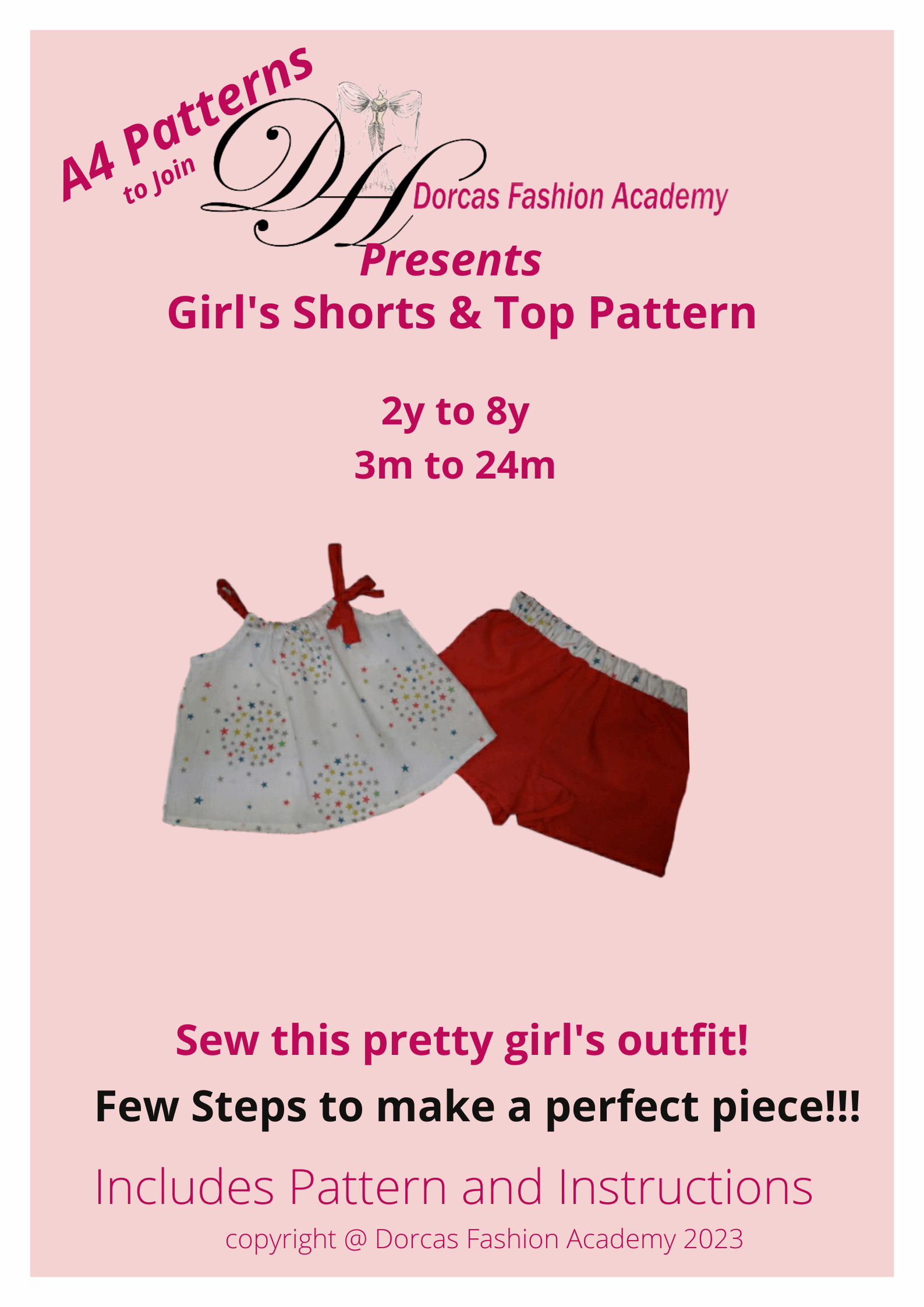 GIRLS TOP AND SHORTS PDF SEWING PATTERN AND TUTORIAL 3m-24m & 2y