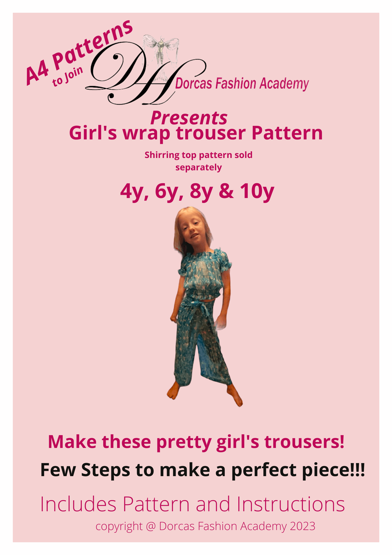 GIRLS' WRAP TROUSERS PDF SEWING PATTERN AND TUTORIAL - 2-10 years