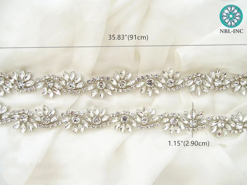 (1 YARD) Silver clear bridal beaded crystal rhinestone applique trim belt gold sewing iron on for wedding dress clothing WDD0278