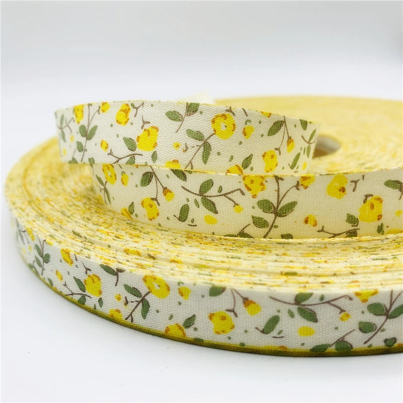 5 Yards Printed Flower Cotton Ribbon 15mm - Decorative Floral Ribbon for Sewing & Crafts