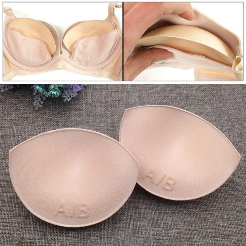 2-Pack Soft Sponge Bra Pads - Removable Push-Up Inserts for Bras, Bikinis & Swimsuits