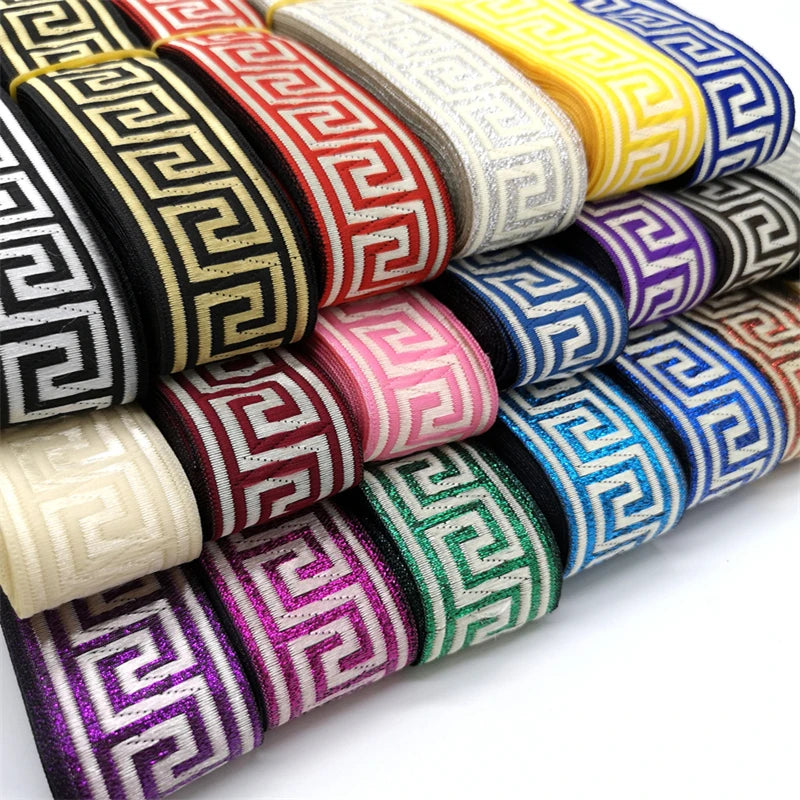 3 Yards Ethnic Embroidery Lace Trim - 35mm Vintage Boho Jacquard Ribbon for Clothing & Bags