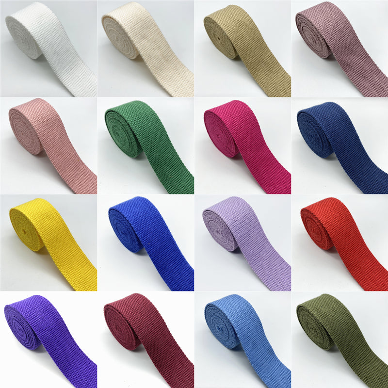 Cotton Webbing Strap 2 Yards - Multiple Widths (25mm-38mm) for Bags, Belts & DIY Crafts