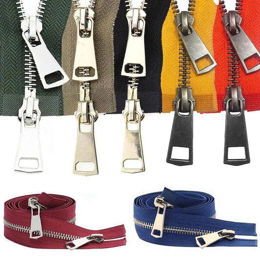 5# Open-End Metal Zippers with Double Sliders - 20-80cm Colorful Zippers for Jackets & Bags