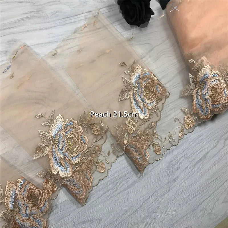 2 Yards Nude Mesh Embroidered Lace Trim - Skin Tone Flower Lace for Lingerie (21.5-26cm)