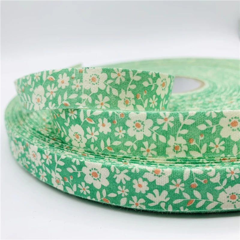 5 Yards Printed Flower Cotton Ribbon 15mm - Decorative Floral Ribbon for Sewing & Crafts