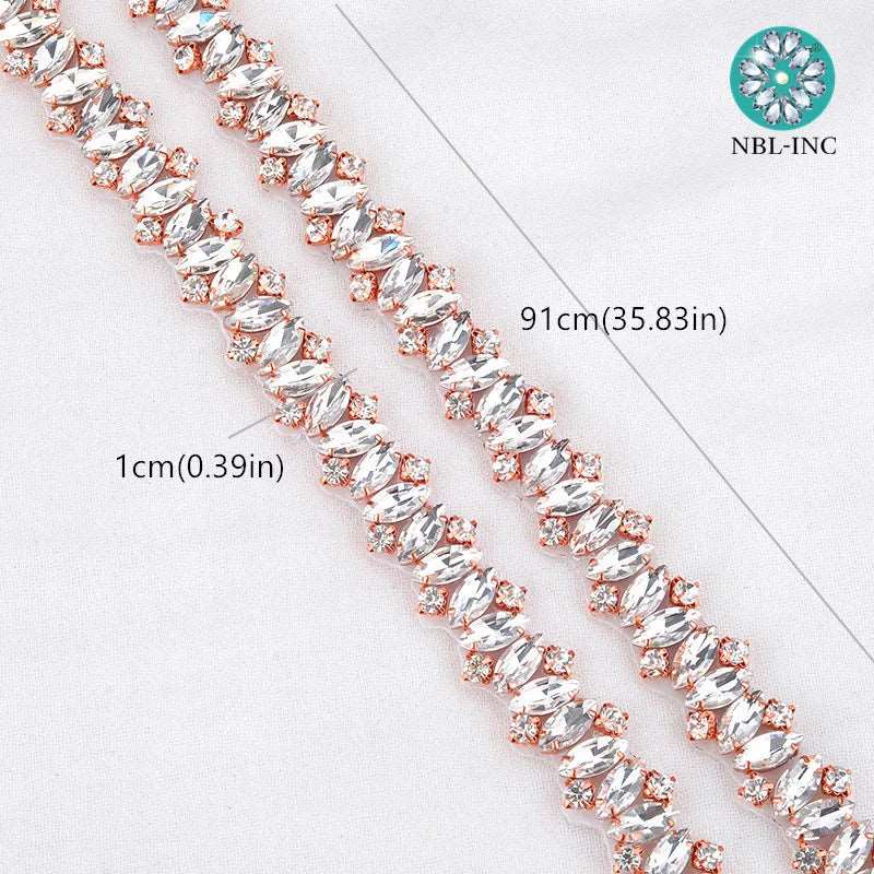 (1 YARD) Silver clear bridal beaded crystal rhinestone applique trim belt gold sewing iron on for wedding dress clothing WDD0278