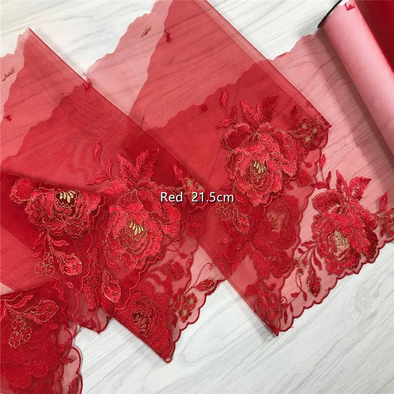 2 Yards Nude Mesh Embroidered Lace Trim - Skin Tone Flower Lace for Lingerie (21.5-26cm)