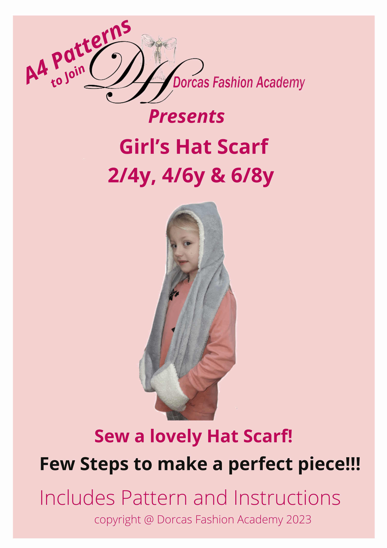 EASY GIRLS' HAT/SCARF SEWING PDF PATTERN AND INSTRUCTIONS