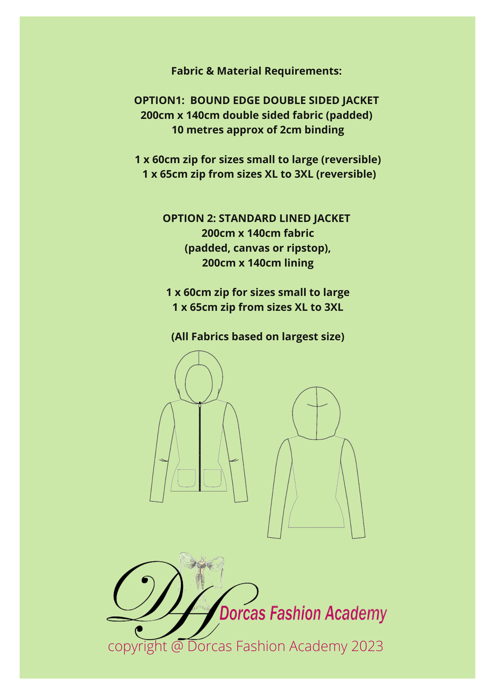 LADIES HOODED JACKET PDF SEWING PATTERN & INSTRUCTIONS S to 3XL