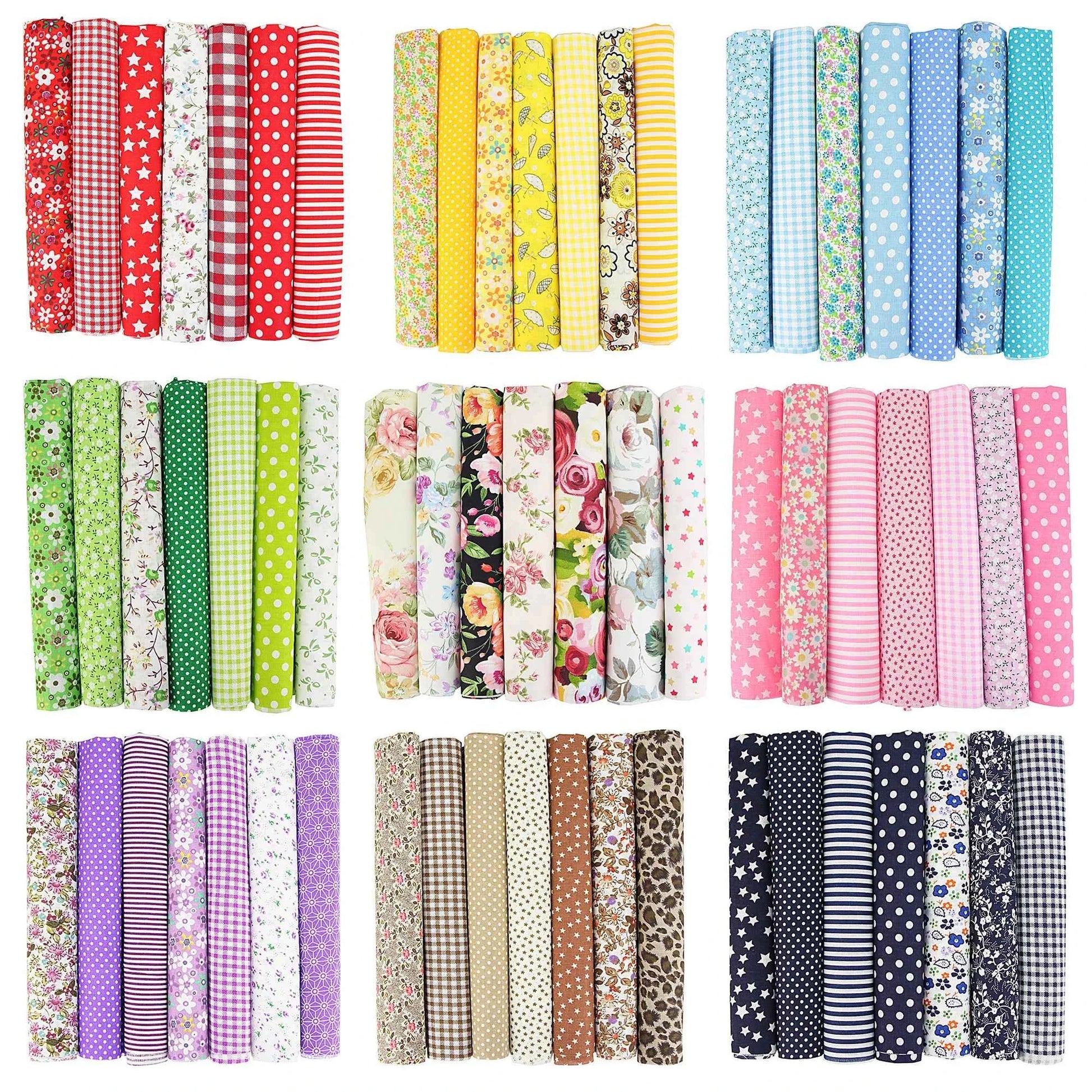 7-Pack Cotton Fabric Squares - Fat Quarters/Charm Packs for Quilting & Patchwork