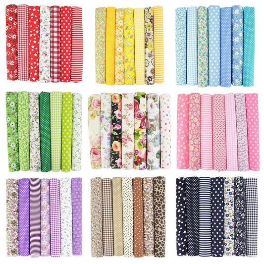 7-Pack Cotton Fabric Squares - Fat Quarters/Charm Packs for Quilting & Patchwork