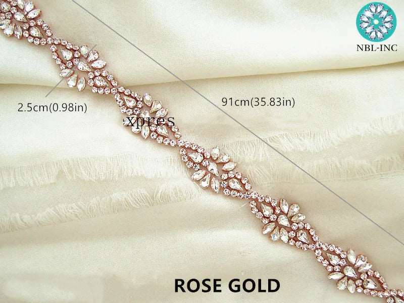 (1 YARD) Silver clear bridal beaded crystal rhinestone applique trim belt gold sewing iron on for wedding dress clothing WDD0278