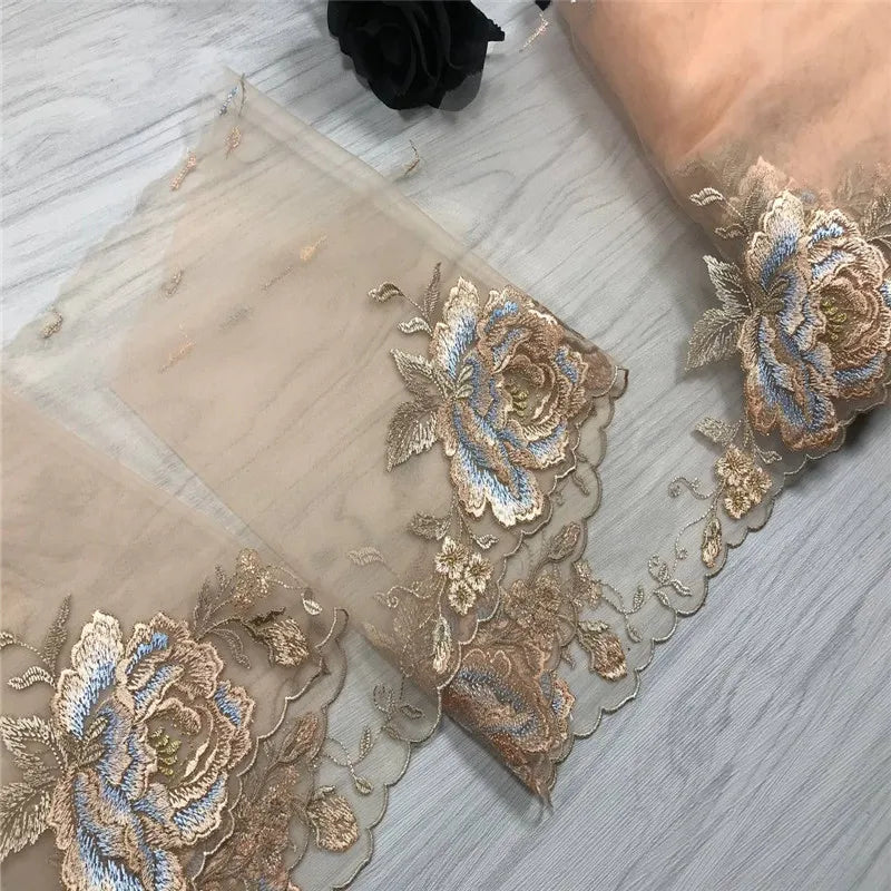 2 Yards Nude Mesh Embroidered Lace Trim - Skin Tone Flower Lace for Lingerie (21.5-26cm)