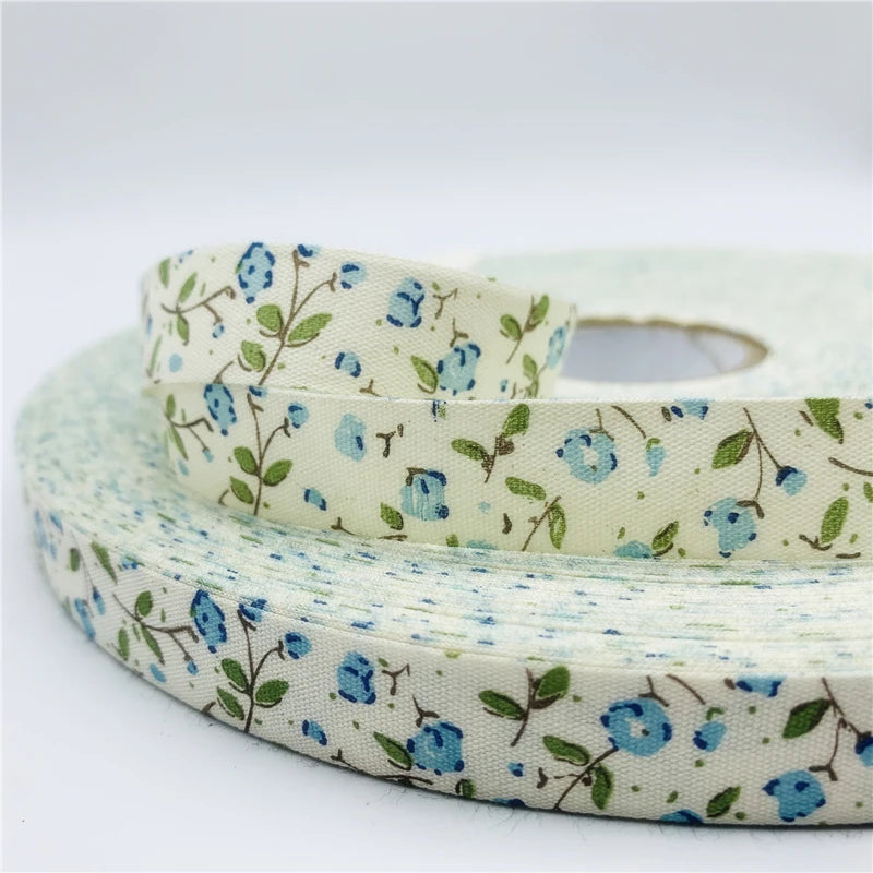 5 Yards Printed Flower Cotton Ribbon 15mm - Decorative Floral Ribbon for Sewing & Crafts