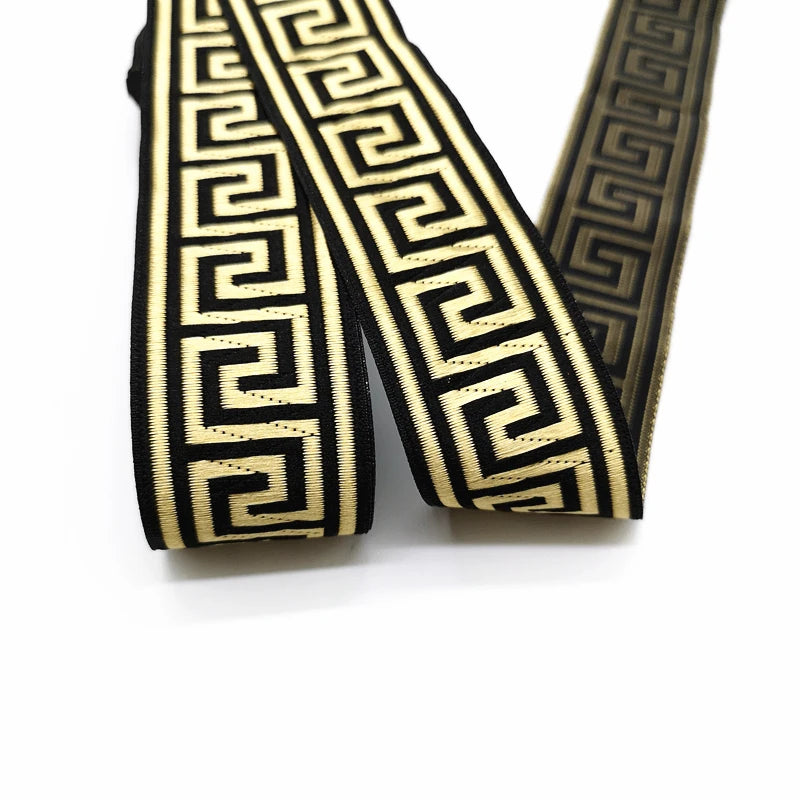 3 Yards Ethnic Embroidery Lace Trim - 35mm Vintage Boho Jacquard Ribbon for Clothing & Bags