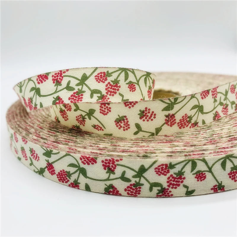 5 Yards Printed Flower Cotton Ribbon 15mm - Decorative Floral Ribbon for Sewing & Crafts