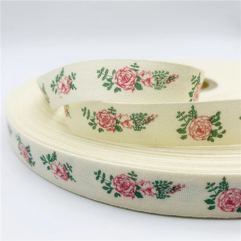 5 Yards Printed Flower Cotton Ribbon 15mm - Decorative Floral Ribbon for Sewing & Crafts