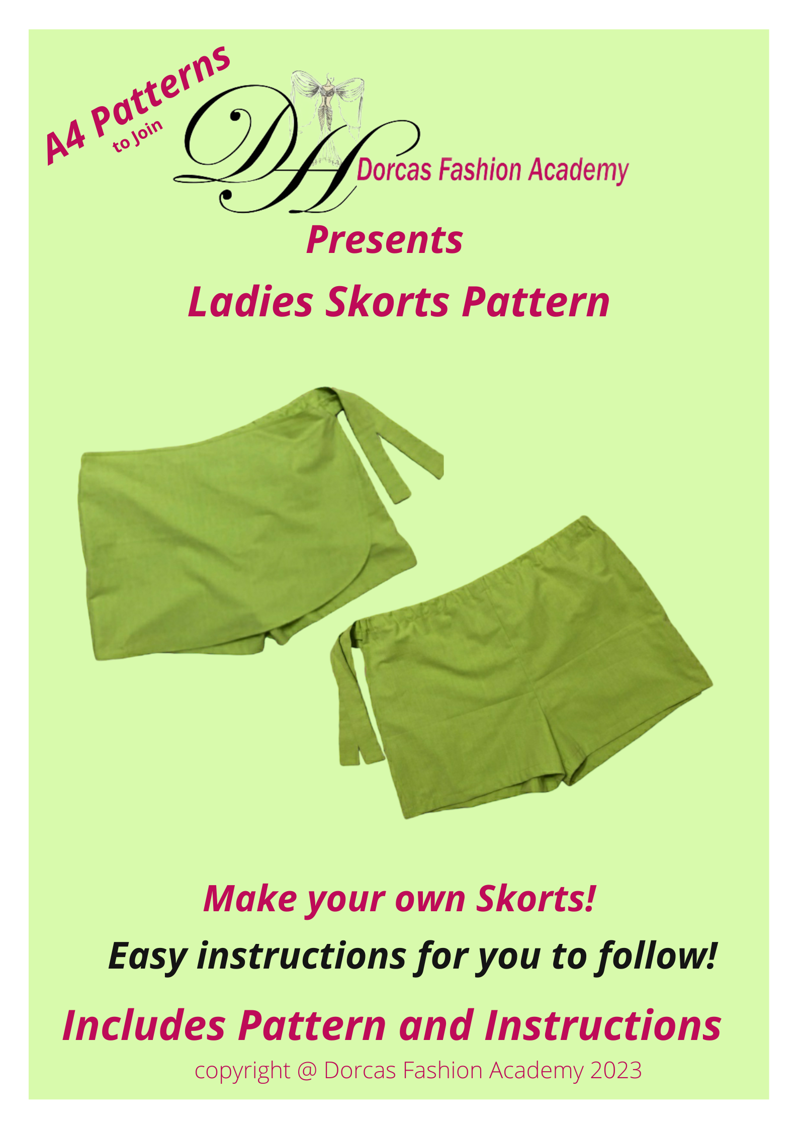 LADIES SKORTS PDF SEWING PATTERNS & INSTRUCTIONS - SIZES XXS TO 3XL