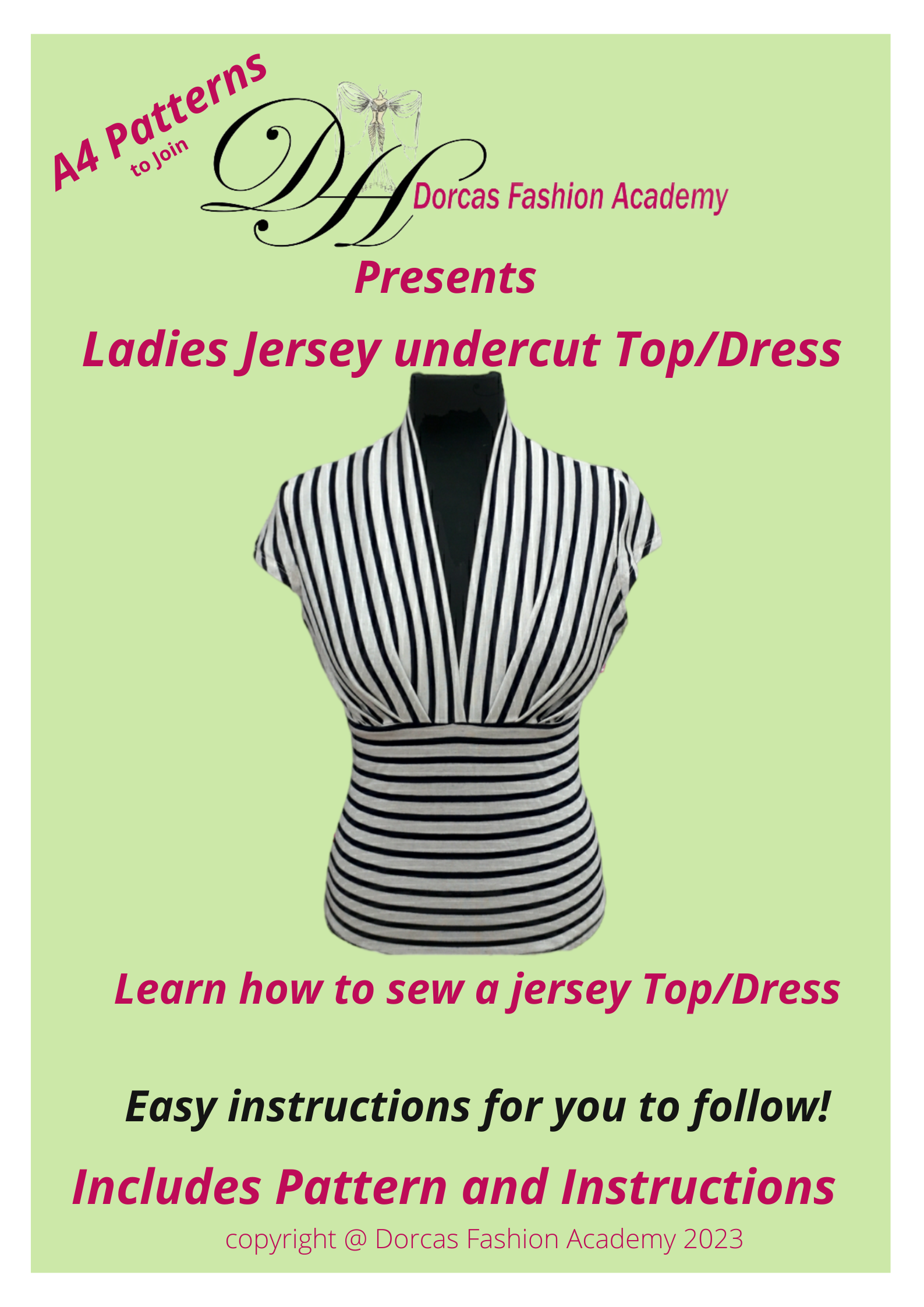 LADIES JERSEY  UNDERCUT DRESS/TOP PDF SEWING PATTERN & INSTRUCTIONS XXS to XXL