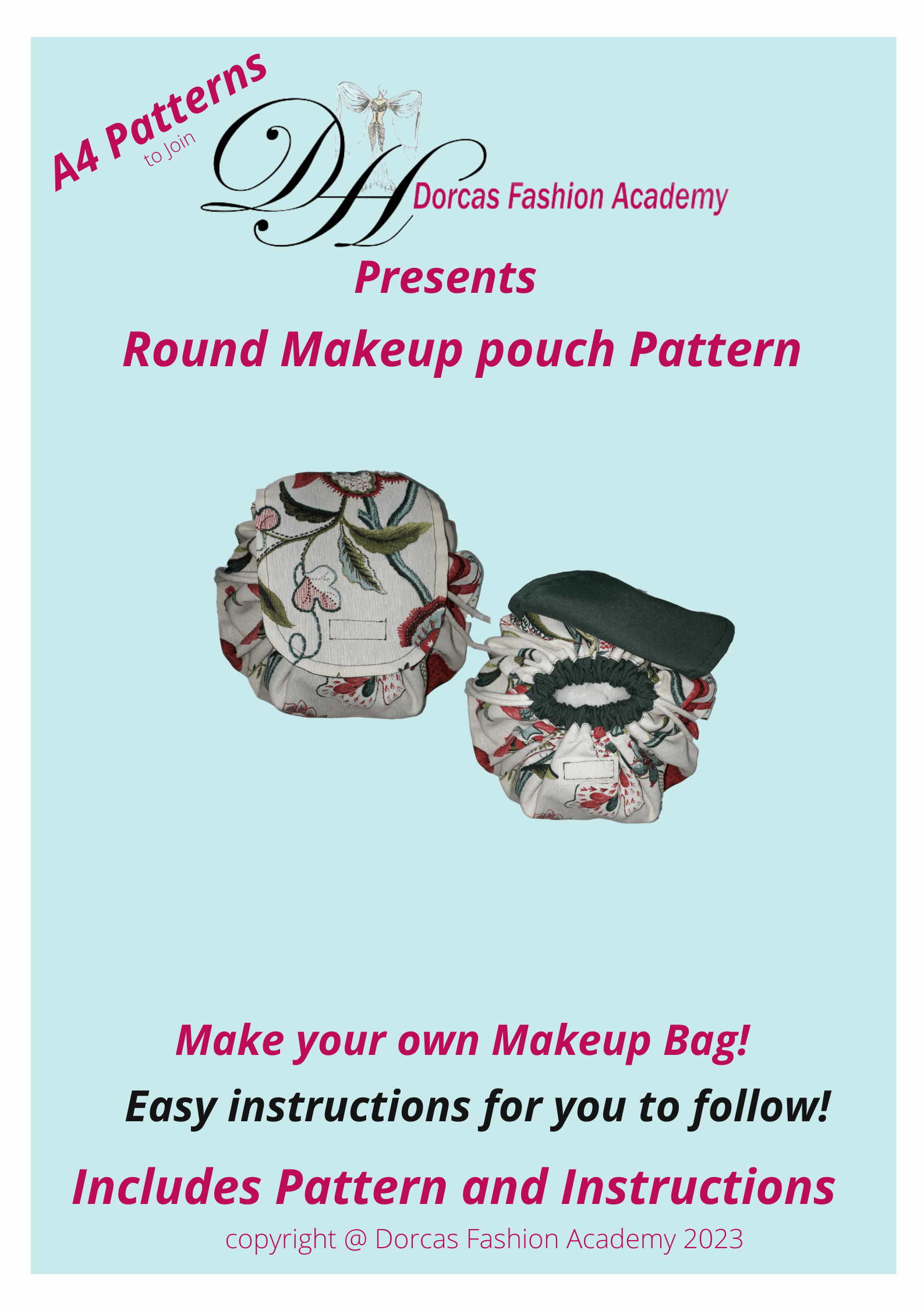 DRAWSTRING MAKEUP POUCH - SEWING PDF PATTERNS AND INSTRUCTIONS