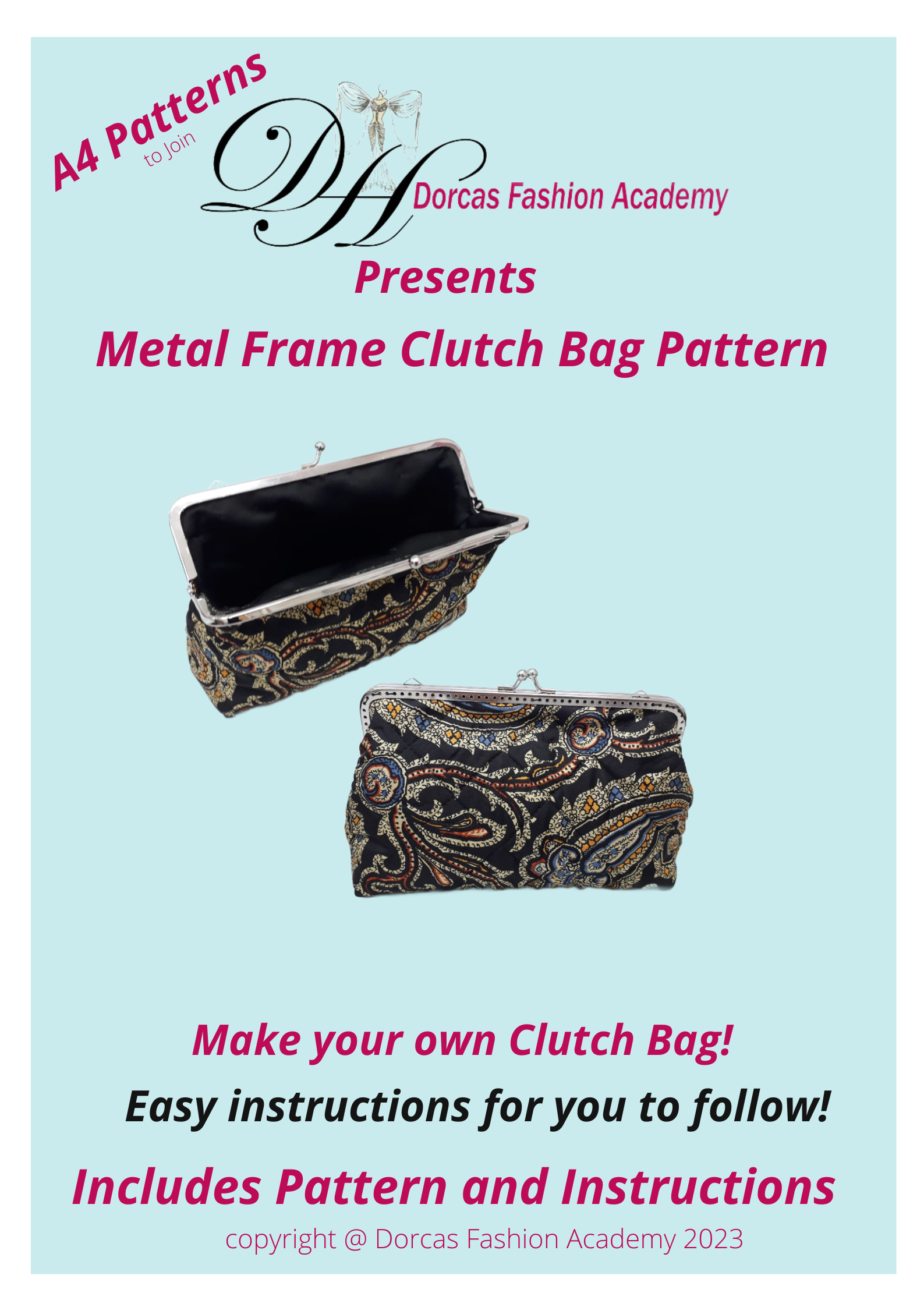 METAL FRAME CLUTCH BAG - SEWING PDF PATTERNS AND INSTRUCTIONS