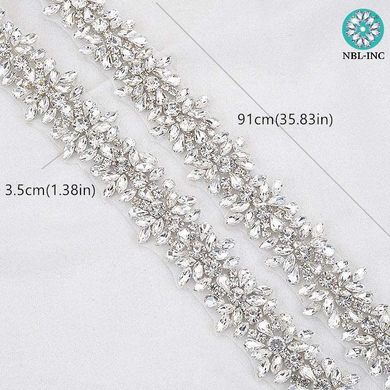 (1 YARD) Silver clear bridal beaded crystal rhinestone applique trim belt gold sewing iron on for wedding dress clothing WDD0278