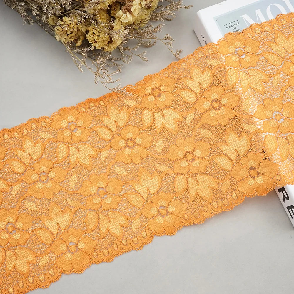 1 Meter Wide Elastic Lace 16cm - Stretchy Floral Embroidered Lace for Clothing & Skirts