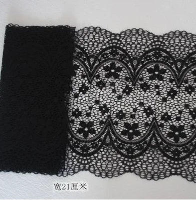 1 Meter Black Elastic Lace Trim - Floral Stretch Lace for Lingerie & Garments
