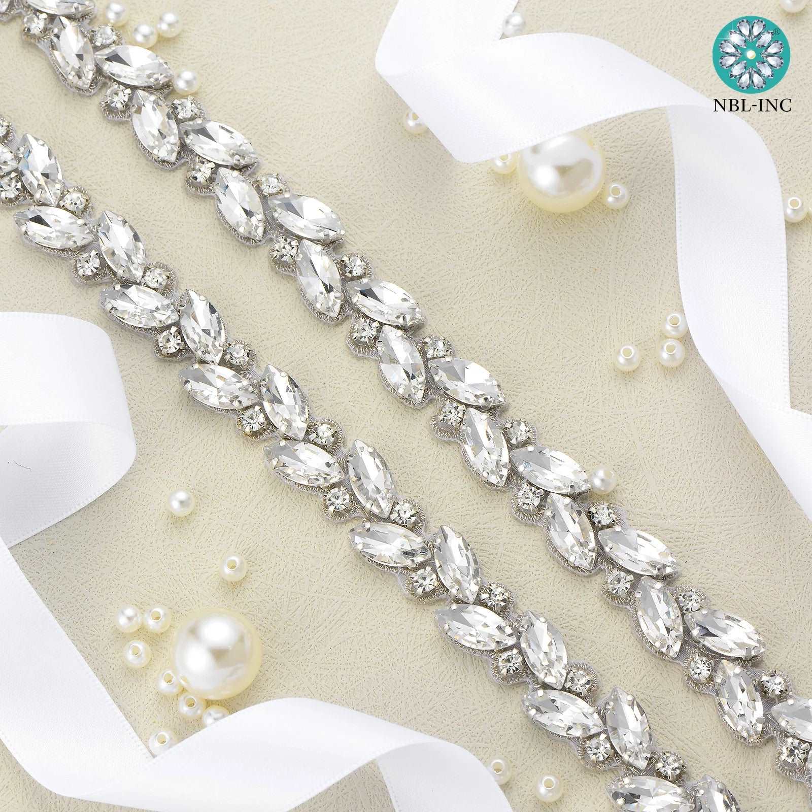 (1 YARD) Silver clear bridal beaded crystal rhinestone applique trim belt gold sewing iron on for wedding dress clothing WDD0278