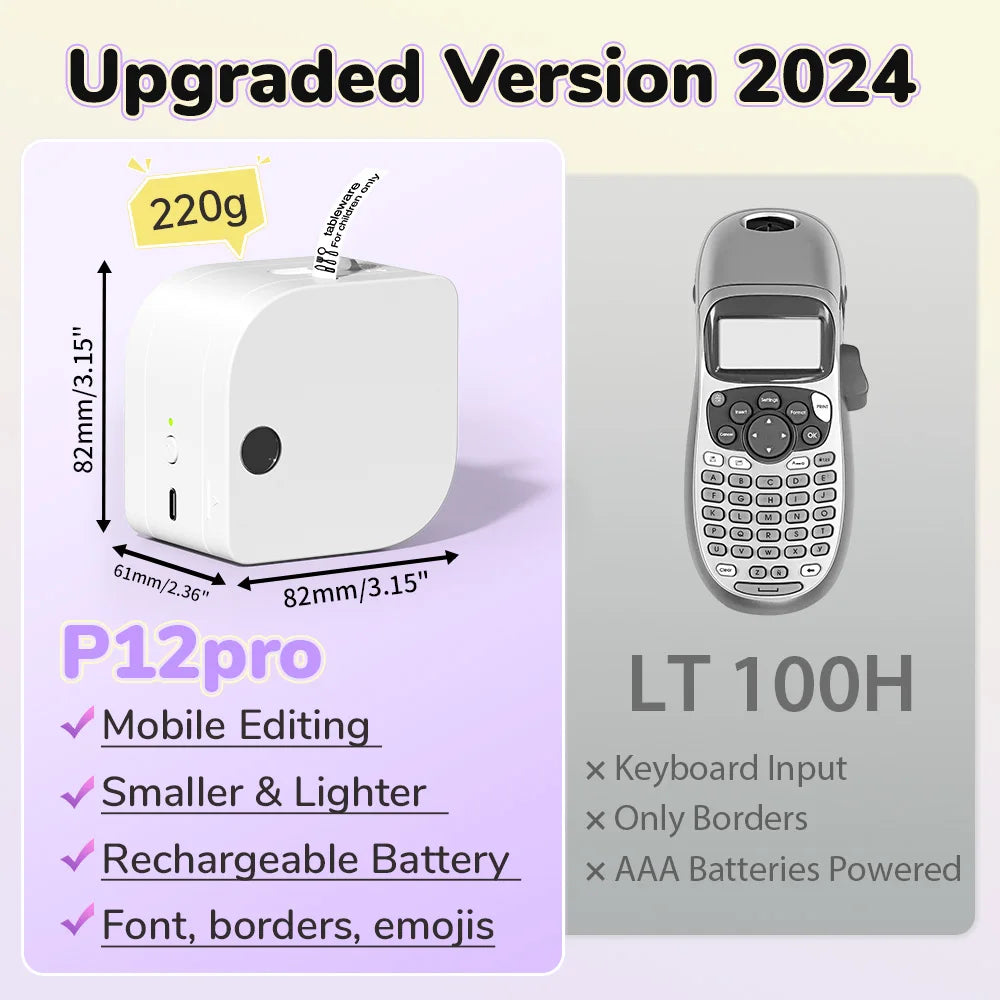 P12 PRO Label Maker Machine - Bluetooth Inkless Label Printer for Fabric & Satin Ribbon