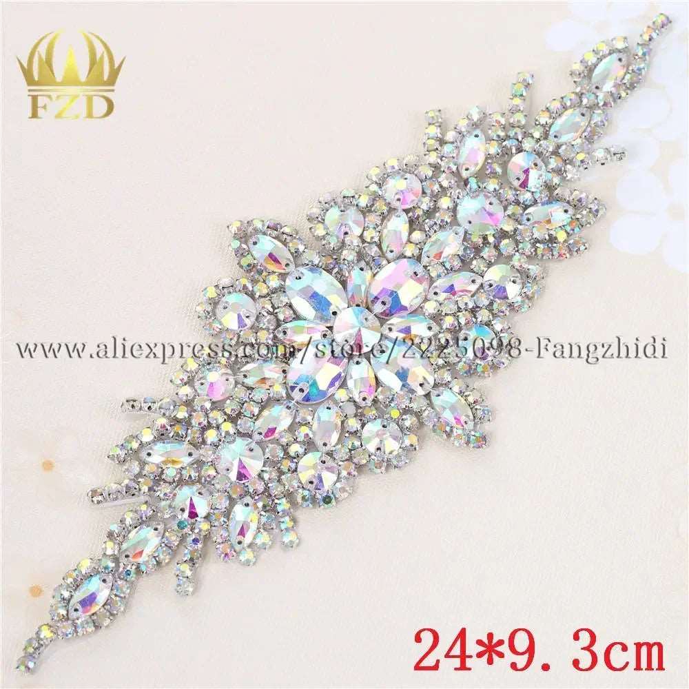 (1 piece) Sew On Strass Applique Rhinestone For Wedding Belt Pearl Patch Crystals Iron On Glass For Bridal Headband Trim