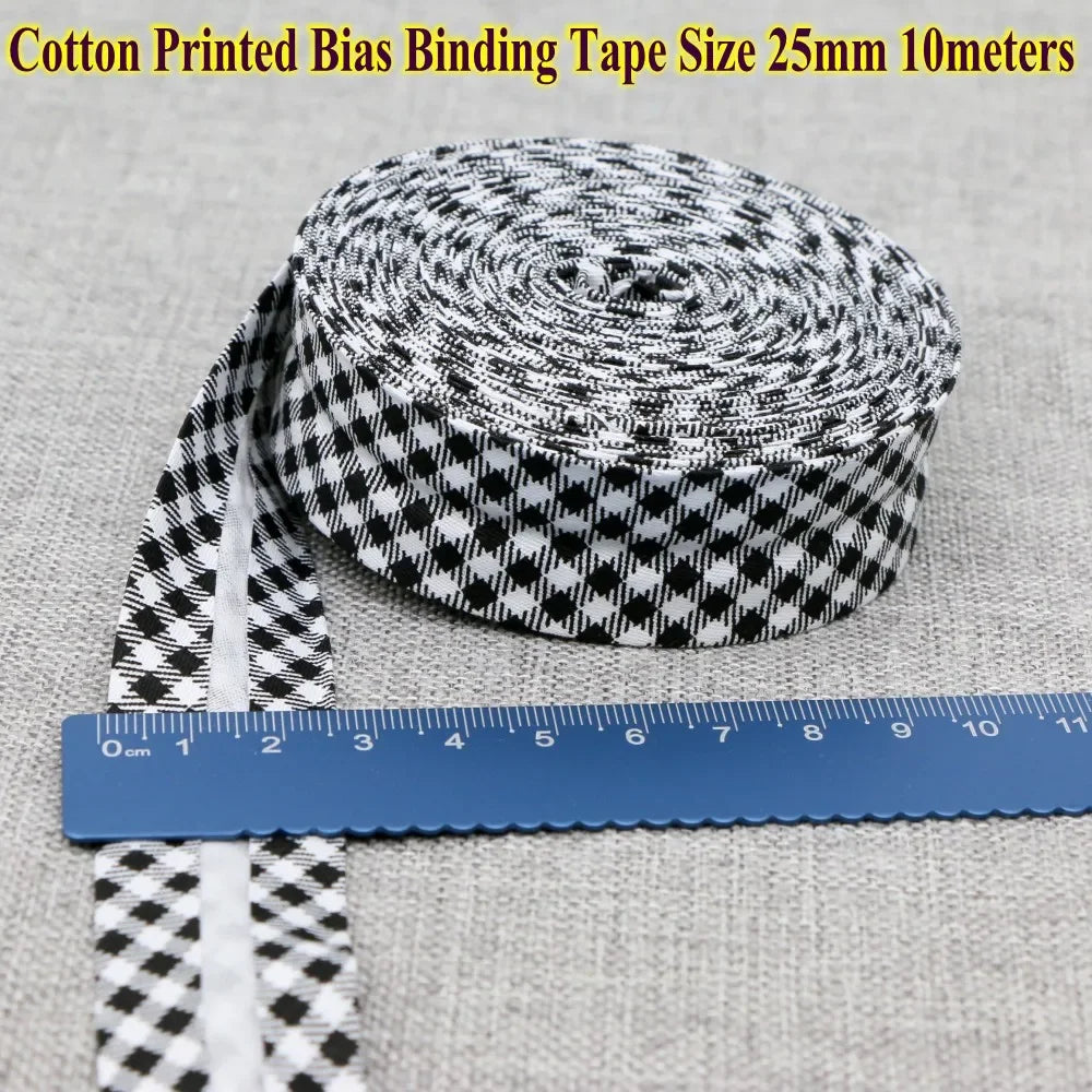 Cotton Bias Binding Tape 20-25mm x 5m - Printed Dots, Stripes & Tartan Patterns