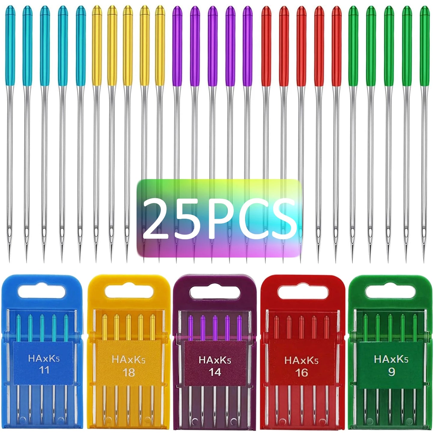 5-Pack Universal Needles for Domestic Sewing Machines - Anti-Skip (Singer, Brother, Janome)