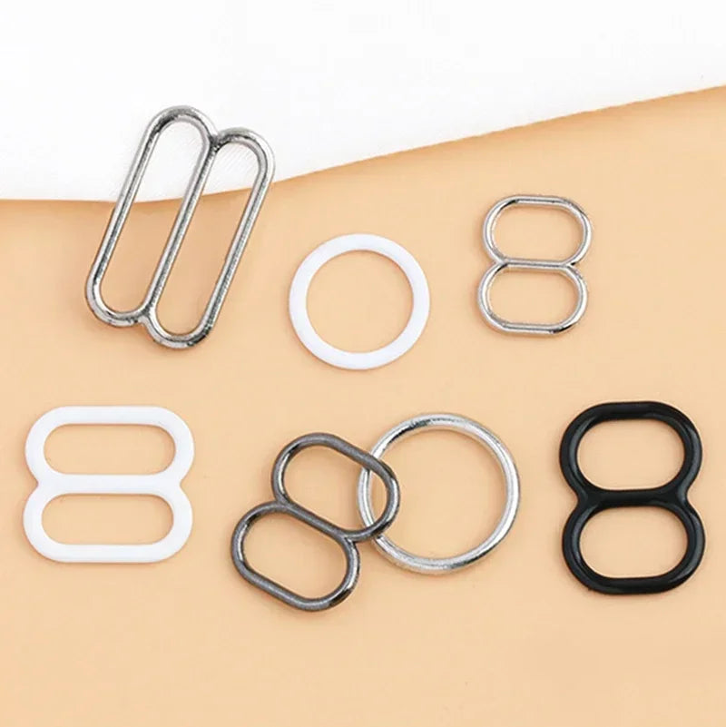 50 Sets O-Ring Metal Bra Buckles - Strap Connectors for Lingerie & Swimwear (6-15mm)
