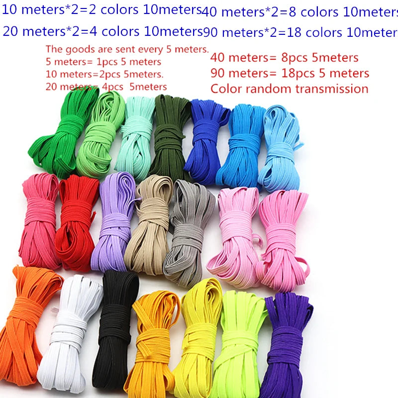 6mm Elastic Band - Multi-Color Polyester Spandex Elastic for Sewing & Lingerie (5m-40m)