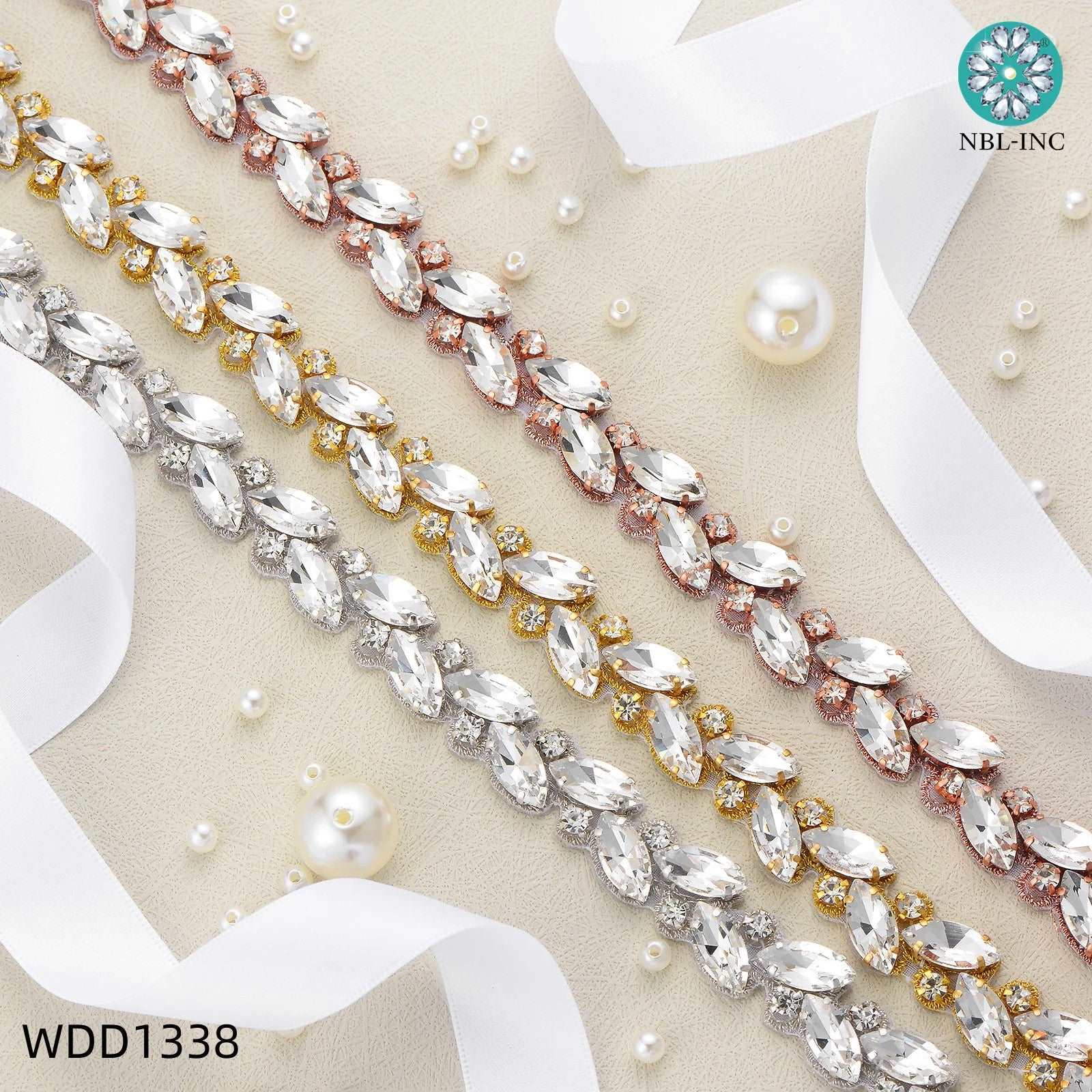 (1 YARD) Silver clear bridal beaded crystal rhinestone applique trim belt gold sewing iron on for wedding dress clothing WDD0278