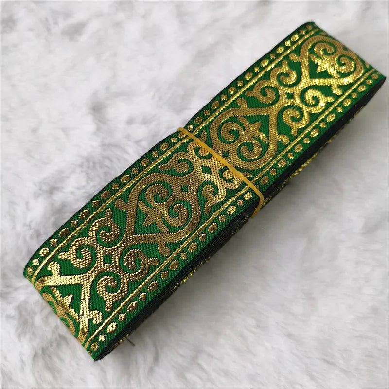 7 Meters 33mm Gold Silver Vintage Embroidery Ribbon - Metallic Boho Lace Trim for Clothing & Bags