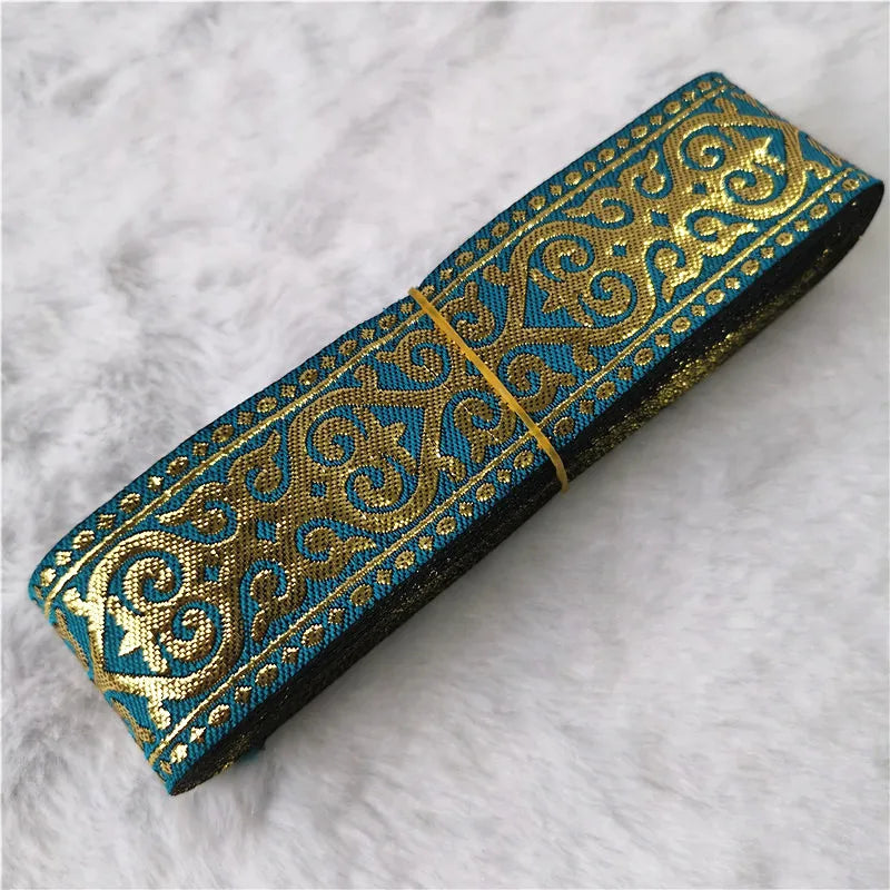 7 Meters 33mm Gold Silver Vintage Embroidery Ribbon - Metallic Boho Lace Trim for Clothing & Bags